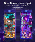 Cyber City Book Nook Kit For Adults Wooden 3D Puzzle Bookend And Shelf Insert Decor with dual mode neon light display