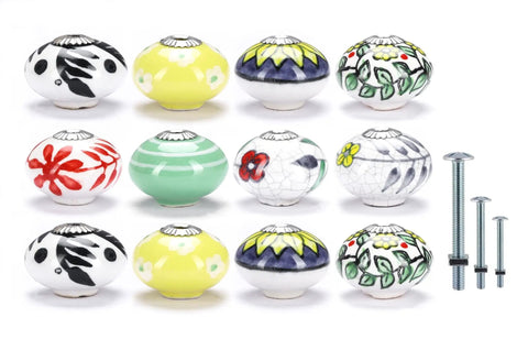 Fresh Ceramic Kitchen Cabinet Knobs And Dope Drawer Pulls For A Total Home Vibe Upgrade Pack Of Twelve Multi colored ceramic handles with screws.