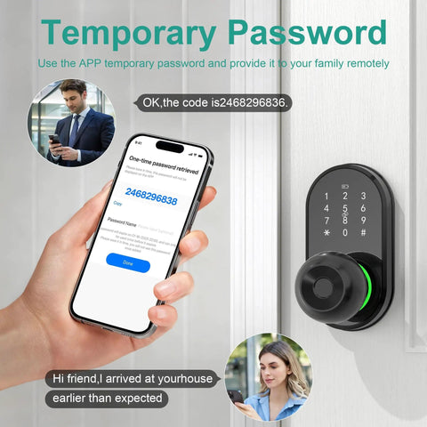 Keyless Entry Smart Door Lock With Fingerprint, Keypad And App Control For Front Door, Easy Installation, shown with phone app