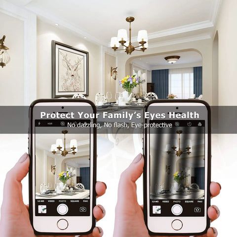 Person holding a phone showing ceiling fan lighting with the Super Bright A15 LED Ceiling Fan Bulb 6W 60W Equivalent installed.
