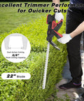 Cordless Hedge Trimmer With Twenty Two Inch Dual Action Blade For Quick Hedge Shaping Three Fifths Inch Cutting Capacity