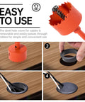 Easy installation of 12 Pack Black Desk Grommets 2 Inch With Hole Saw For Cable Management showing step-by-step use