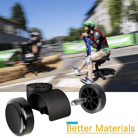 2 Inch Black Silent Chair Wheel Replacement Set, Stemless Casters for Office Furniture, Quiet Glide, 5 Pack shown in use