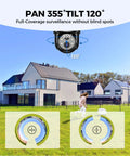 2K 360 Degree Solar Wireless Outdoor Security Camera with color night vision shown in use with home exterior surveillance angles