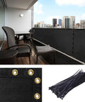 3x10 Feet Black Balcony Privacy Screen For Apartments And Patios, Heavy Duty Windscreen Fitting Railings And Low Fences with grommets