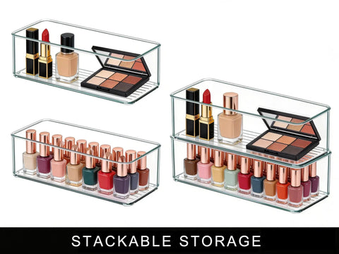 8 Pack Deep Drawer Organizers For Kitchens Closets And Bathrooms Super Solid Storage Bins Set of clear bins for makeup and nail polish.