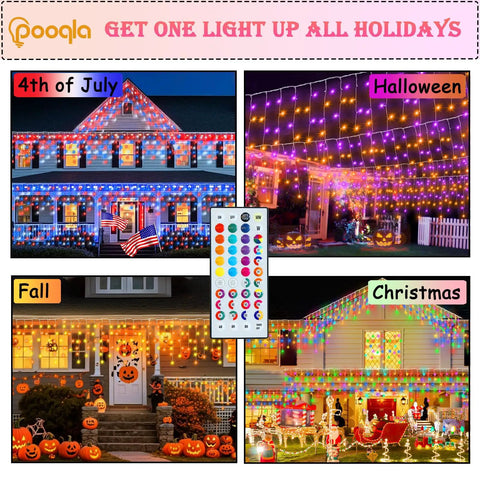 Color Changing Icicle Lights With Remote, 35 Color Modes, 300 LED 48Ft RGB Waterproof Hanging String Lights for holidays