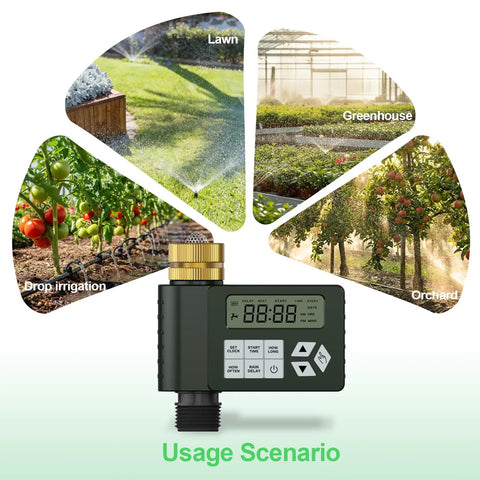 Garden Hose Faucet Water Timer With Brass Inlet For Outdoor Irrigation Programmable Sprinkler Timer With Rain Delay in various usage scenarios.