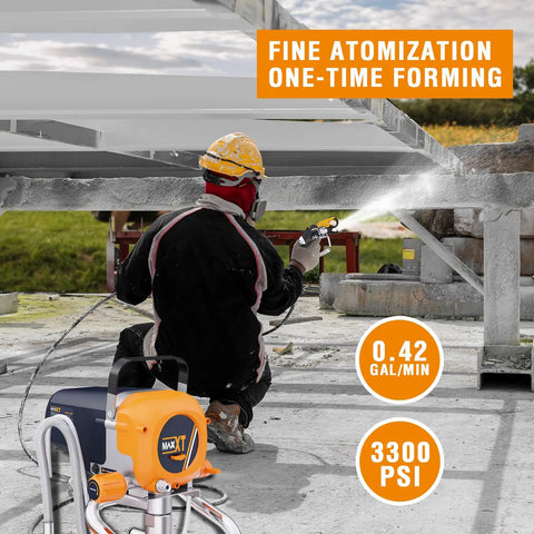 Heavy Duty Airless Paint Sprayer With Stand 3300 Psi Motorized Spray Machine in use for fine atomization on deck.
