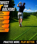 Golfer using Backyard Golf Swing Trainer For Drivers And Irons With Real Golf Ball And 50 Feet Of Flight Feedback in outdoor setting