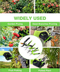 4 Pack Titanium Bypass Pruning Shears With Ergonomic Grips And Stainless Blades, Gardening Tool Kit With Gloves and examples of usage in garden tasks