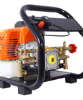 Portable Gas Powered Backpack Sprayer For Garden And Farm Use 1.5HP engine with metal frame, ideal for crop spraying and cleaning.