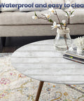 Shiplap Peel And Stick Wallpaper White Wood Plank Vinyl Wrap on round table with decor, easy cut and removable, DIY friendly.