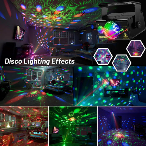 Party Lights Dj Disco Ball Light With RGB LED Stage Strobe Projector showcasing vibrant light effects in a room setting