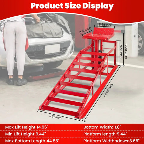 Two Pack Heavy Duty Hydraulic Car Ramps With 11,060 Lbs Capacity Adjustable Lift Height 9.84 To 14.96 Inches Portable Vehicle Ramps For Oil Changes Home Garage Setup And Auto Repair