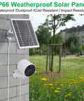 Solar Panel For Outdoor Security Camera Keeps Your SimpliSafe Outdoor Cam Juiced Round The Clock With Built In 2200mAh Battery Aluminum Alloy Frame Durable Silver Finish mounted on wall