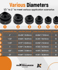 Diagram showing hole and outer diameters for Beast 8-Ton Hydraulic Knockout Punch Kit For Electrical Conduit And Metal Sheets