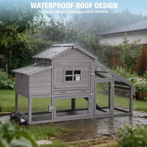 Backyard Chicken Coop On Wheels With Run Kit Large Wooden Hen House With Waterproof Roof Nest Box And Pull Out Tray