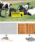Reflective Aluminum Electric Fence Warning Signs, 8 Pack, 10 By 4 Inches, Weatherproof Outdoor Safety Signs For Farm And Home, UV Gloss Finish For Maximum Visibility And Durability on fence near cows
