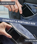 Waterproof 84mm EDC Storage Case With Lanyard Portable Mini Dry Box shown fitting into jeans pocket and bag pouch.