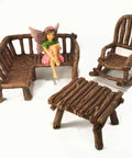 Three Piece Fairy Garden Furniture Set With Rustic Wood Bench, Rocking Chair And Mini Table For Your Garden Fairies Made From Resin