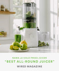 Nama J2 Cold Press Juicer Hands Free White Self Feeding Hopper For Fruits And Vegetables Easy Cleanup Low Speed Masticating Extractor Machine with green juice