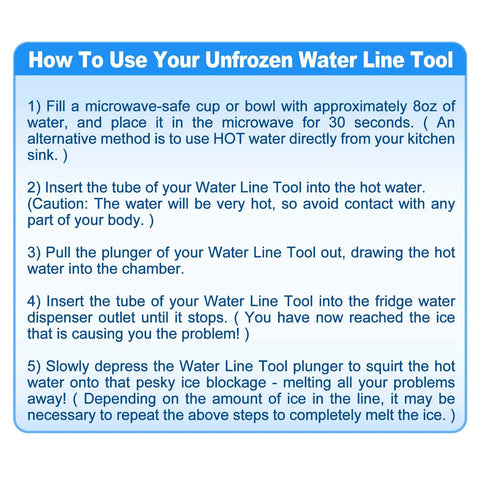 Instructions for using Water Line Defrost Tool For Refrigerator Ice Maker, Quick Defrost Dispenser Line Kit, 60 Inch Hose