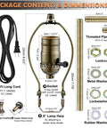 3 Way Socket Rewire Kit With 12 Foot Cord And Harp Set for Table or Floor Lamps, includes brass parts and hardware.