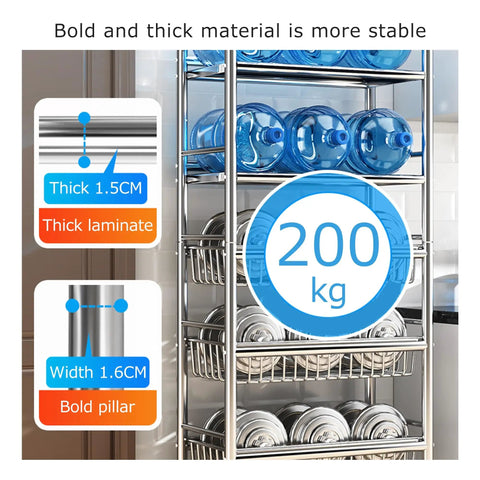 Heavy Duty Rolling Storage Shelf Cart That Is Built Different Featuring Rock Solid 304 Stainless Steel Build with 200 kg capacity.