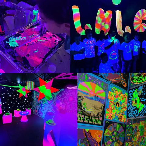 Three Pack Led Black Light Bar Ultraviolet Lamp 385 To 400 Nanometers enhances vibrant glow art at club party decor.