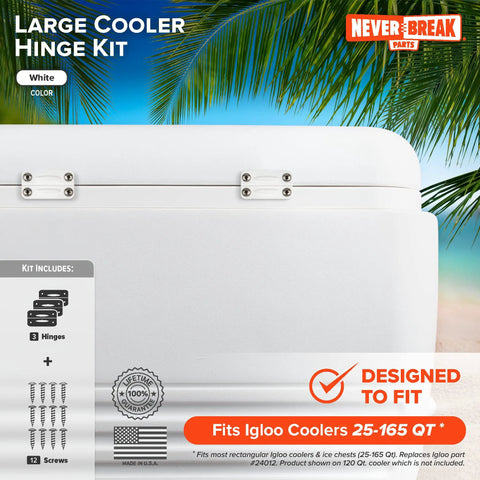 3 Pack White Igloo Cooler Hinges Replacement With Screws For Rectangular Ice Chests 25 To 165 Quart Models Heavy Duty Built Tough High Strength Parts Kit on white cooler lid