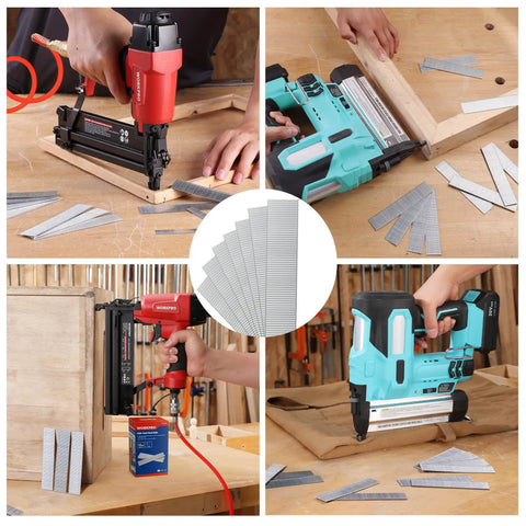 Heavy Duty 1 Inch 18 Gauge Brad Nails 6000 Count Zinc Plated Rust Resistant Steel For Trim And Woodworking Sweet Finish Zero Fuss Or Splinter Damage Pro Grade Fasteners used with nail guns during woodworking projects.