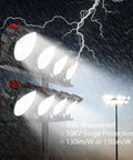 1200W Led Stadium Lights Serve Up Knockout Brightness With A Razor Sharp Thirty Degree Beam Angle For Heavy Duty Outdoor Flood Fixtures Rated As Four Thousand Eight Hundred Watt Metal Halide Equivalents Ip66 Waterproof in a storm.