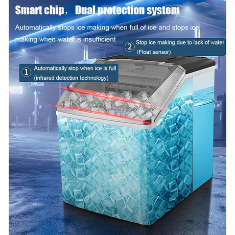 High Octane Countertop Ice Maker Cranks Out Top Shelf Cubes At Record Pace With Up To 25kg Daily Output And Integrated Water Line Hookup For Parties That Never Sleep And Chill Vibes Only, showing smart chip and ice compartment.