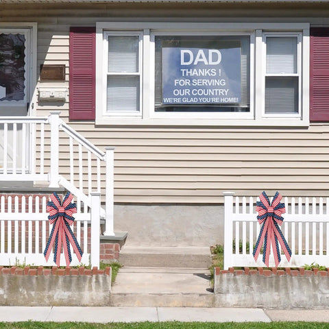 Two Pack Large Patriotic Wreath Bows 20x12 Inches Red White And Blue Star And Stripe Pattern Reusable Outdoor Indoor Front Door Decoration For Memorial Day Labor Day Fourth Of July Home Decor on a front porch fence