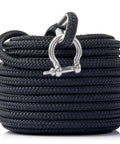 Double Braided Nylon Boat Anchor Rope 50 Ft By One Quarter Inch With Stainless Steel Thimble And Heavy Duty Marine Grade Bow Shackle Coiled