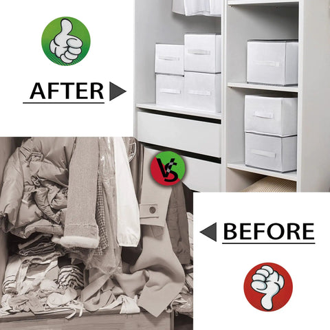 Before and after of closet using Two Pack Upgraded Closet Organizer With Handle, 9 Grid Thick Fabric Storage Box For Jeans.