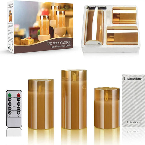 Flameless Led Candles Flickering Real Wax Look Pillar Candles With Moving Flame Fake Wickless Design Battery Operated With Timer Remote Glass Effect For Festival Wedding Home Party Decor set with remote and instructions