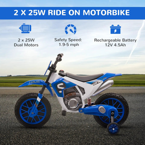 12V Kids Motorcycle With Treaded Tires And Soft Start For Smooth Rides 5 Mph Top Speed Ride On Electric Bike For Kids, Blue