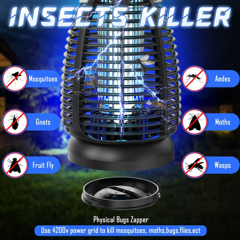 Beast Mode Outdoor Bug Zapper For Mosquitoes And Flies Waterproof Insect Killer Trap Lamp 4200V Electric LED Light shown in use