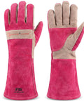 Long Leather Gardening Gloves For Women With Rose Pruning Design Heat Resistant Heavy Duty Work Gloves For Yard Tasks Welding BBQ Cooking Fireplace And Chainsaw Use Pink Medium