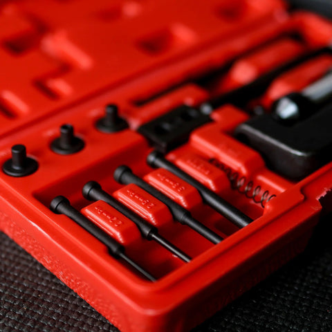 ABN chain breaker tool kit in a red storage case; 13-piece rivet and roller chain link remover set