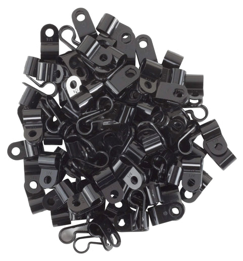 GTSE black nylon cable clamps with 1/4 inch screw mounts for cable, rope, and tube management, 100-pack