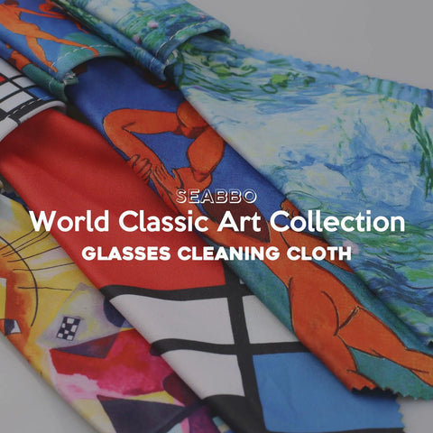 Front view: World Classic Art Collection glasses cleaning cloths, double-sided microfiber with colorful artwork