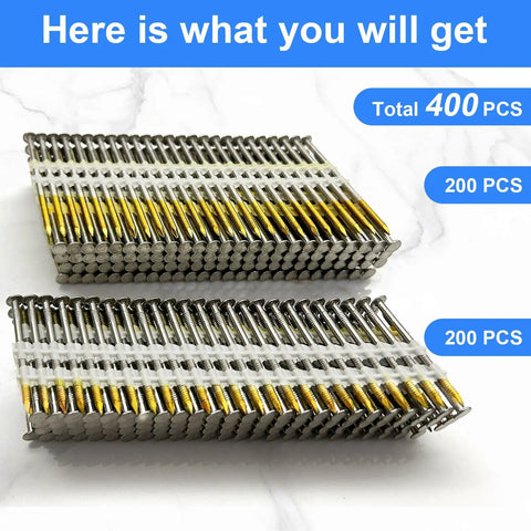 Top Shelf 304 Stainless Steel Framing Nails For Cordless Nail Guns Packing 21 Degree Collation With Serious Rust Resistance In 2 To 3 Inch Sizes Delivered In A Rock Solid 400 Pack For Tough Job Site Tasks