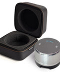 Top Shelf Automatic Espresso Tamper Designed To Hit Different On Every Shot With Dead Simple Adjustable Tamping Pressure And A Heavy Duty Aluminum Build For Zero Sweat Daily Coffee Routines in a black carrying case.