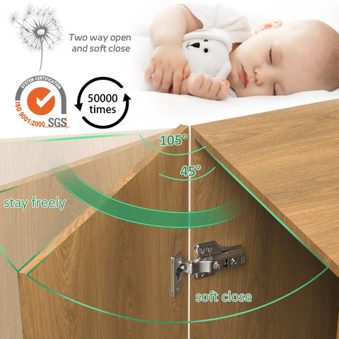 Full Overlay Soft Close Cabinet Hinges With Hydraulic Damper Three Quarter Inch Face Frame Concealed 3D Adjustable for Quiet Close