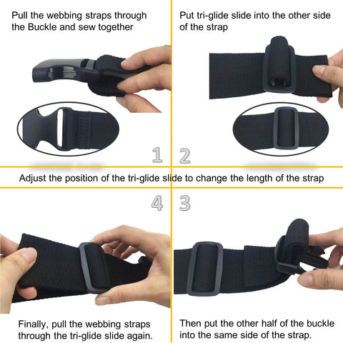Step-by-step guide of Two Pack One Point Five Inch Flat Side Release Buckles And Tri Glide Slides For Webbing Straps Luggage Pet Collars