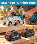 5 Inch Cordless Circular Saw Kit With Brushless Motor 6000 RPM in use with two 3.0Ah batteries for woodworking projects.
