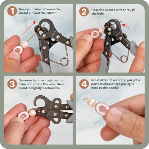 One Step Jewelry Looping Pliers for Perfect 1.5 mm Loops in action with 24 to 18 gauge craft wire, showcasing patent pending original design.